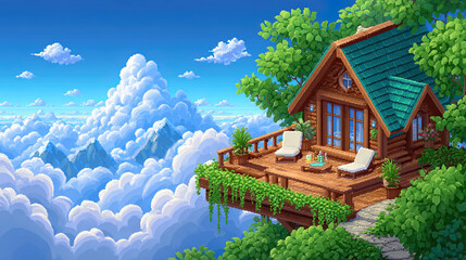 Obraz premium Floating Cabin in the Cloudscape