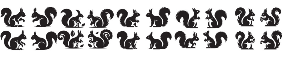 vector set of silhouette squirrels