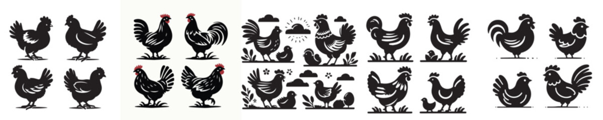 vector set of chicken silhouettes