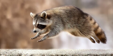 dynamic angle wildlife action photo of dynamic pose raccoon 