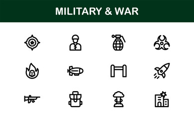 Military Warfare Icons – Modern Army Vector Symbols for Tactical Design, Security, and Defense Projects