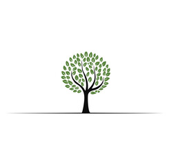 Obraz premium Vector Tree Design Featuring Smooth Brown Trunk, Spherical Leafy Canopy, and Flat Composition with No Depth on Clean White Background