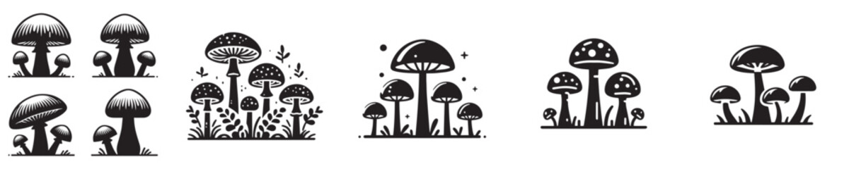 vector set of mushroom silhouettes