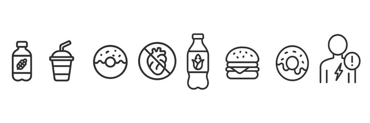 Fototapeta premium Health and nutrition icons illustrating food choices and their effects on well-being in a modern design style