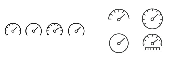 Different designs of speedometer illustrations showing various gauge types for automotive or engineering concepts