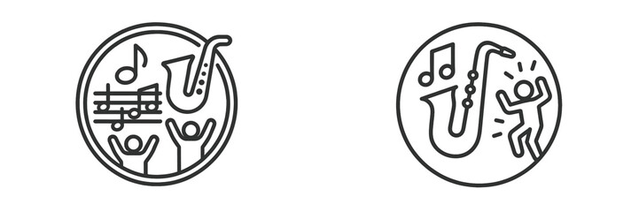 Musical symbols and figures celebrating jazz music in a creative and artistic design