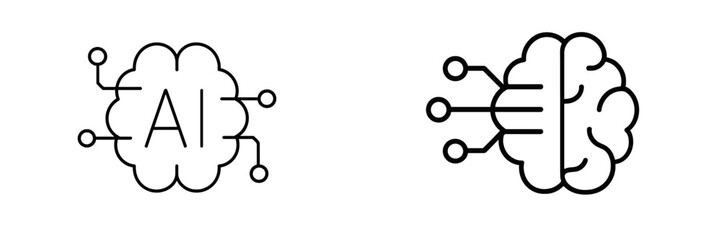 Illustration of artificial intelligence and human brain concepts with interconnected lines in a minimalistic design