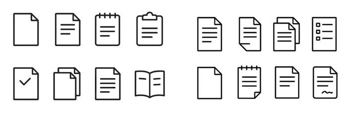 Collection of simple line icons depicting various types of documents, notes, and forms in a minimalist style