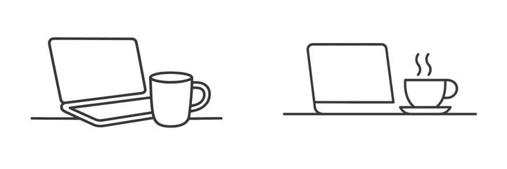 Cozy workspace setup with laptop and coffee in a serene indoor environment during morning hours