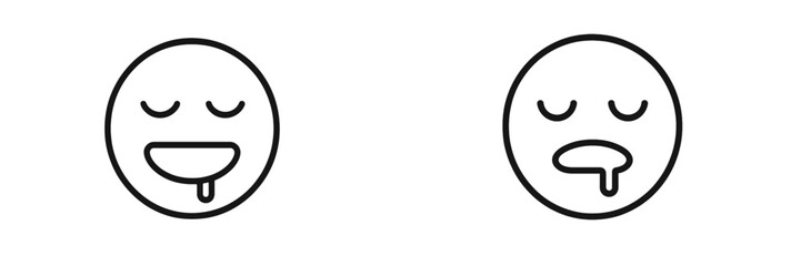 Cartoon faces expressing emotions of happiness and satisfaction with food and another showing another feeling of indulgence