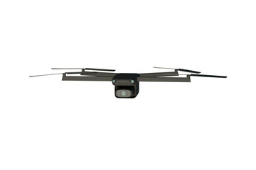 3D model of a black drone with a camera, visualization of an aircraft on a white