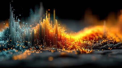 Abstract Gradient Capacity with Vibrant Blue to Orange Bars Digital Art Featuring Luminous Particles and Dark Background for Depth, 32k Resolution