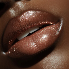 A close-up of lips, highlighting the texture and natural color or makeup