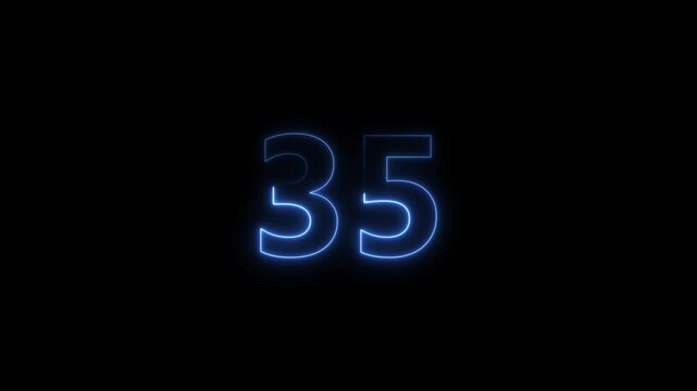 Number 35 neon bright royal blue color animation 4k video.