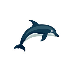 Fototapeta premium Cartoon Illustration of a Graceful Dolphin Leaping Upwards with a Smooth, Dark Blue Body and White Accents