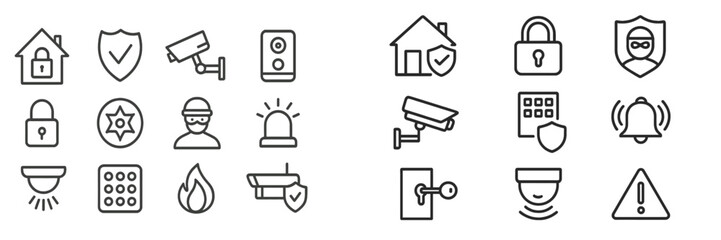Icons representing home security systems and safety measures for improving protection