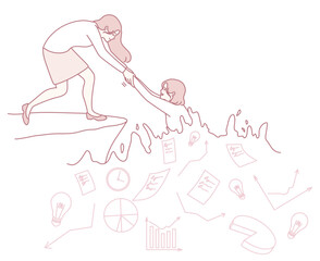 Illustration depicting supportive assistance in stressful circumstances, representing teamwork and empowerment.