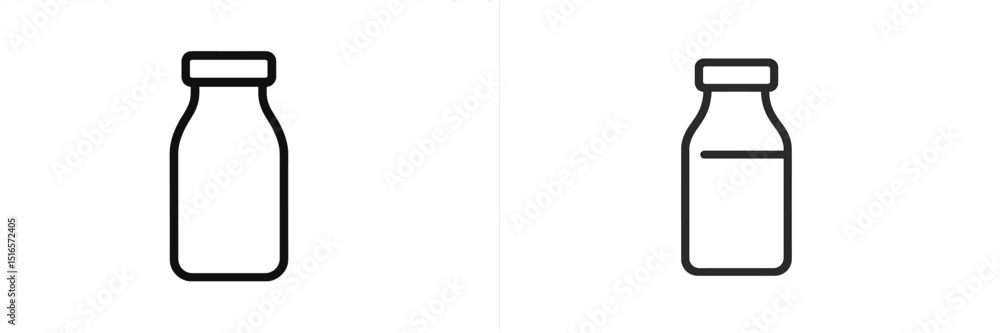 Poster illustrations of glass milk bottles in two styles, showcasing simple design and shape differences