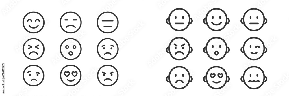 Poster Various facial expressions displayed in simple line art showing emotions and feelings of different characters