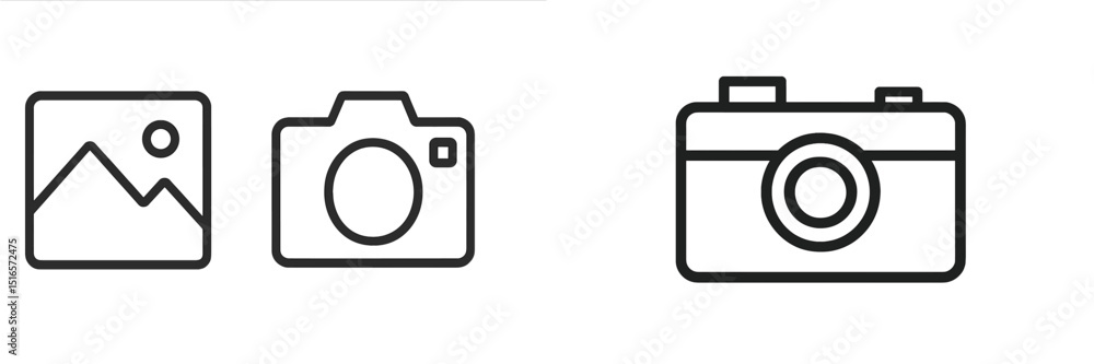 Poster various simplistic icons representing landscape and camera designs displayed on a light background