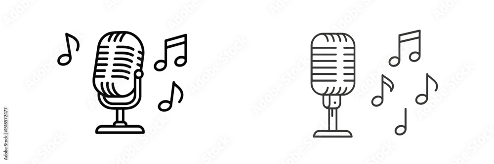 Poster Microphones with musical notes representing sound and vocal performance in artistic style