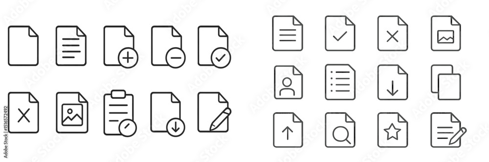 Aufkleber various document icons displayed on a minimalist background illustrating office tasks and digital or