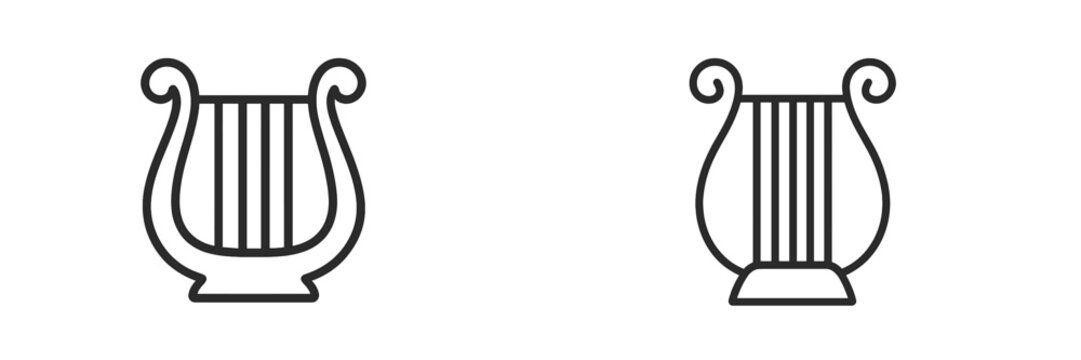 Unique designs of ancient lyres displayed in a minimalist style for modern music enthusiasts