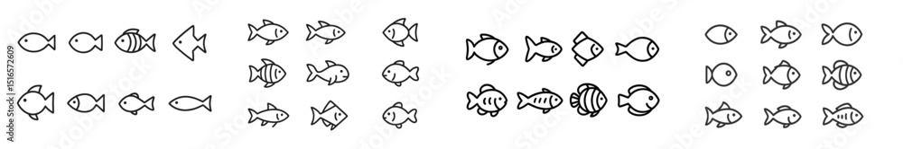 Poster Creative patterns of various fish illustrations arranged in playful designs suitable for children's art projects