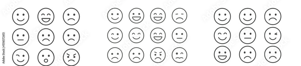 Poster Various expressions displayed through simple emoticons representing different feelings and moods in a colorful layout