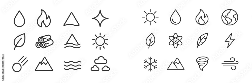 Leinwandbilder Collection of simple line icons representing nature elements and weather phenomena in a clean design