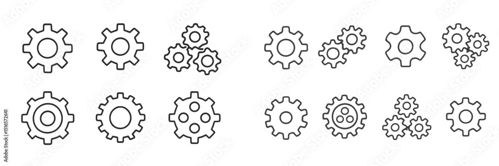 Poster various gear icons designed for mechanical and industrial applications in a simple monochrome style