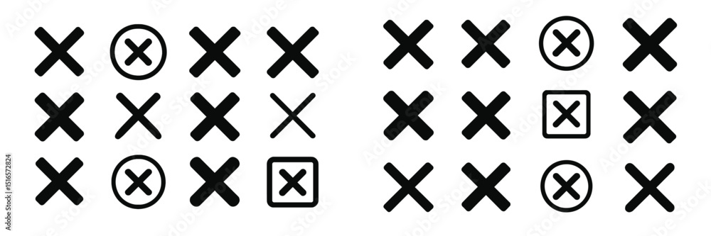 Poster Various symbols and marks depicted in black and white patterns arranged in neat rows showcasing geometric designs for graphic use