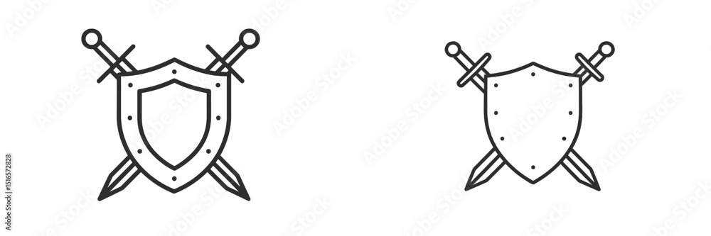 Poster unique design featuring shields and swords in a minimalist style suitable for various themes and pro