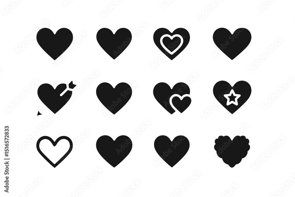 Aufkleber Collection of various heart designs arranged in a grid showcasing different styles and shapes against a clean background