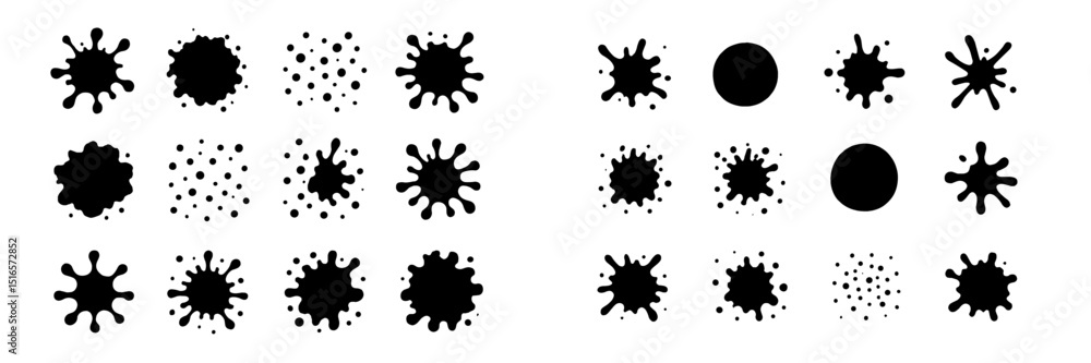 Poster Black paint splatters and dots create a dynamic background design for artistic projects and creative works