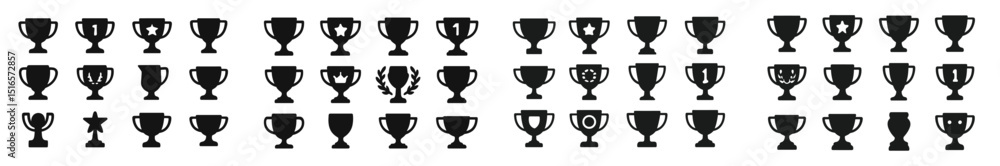 Poster various black trophy silhouettes arranged in a grid pattern showcasing different designs and styles,