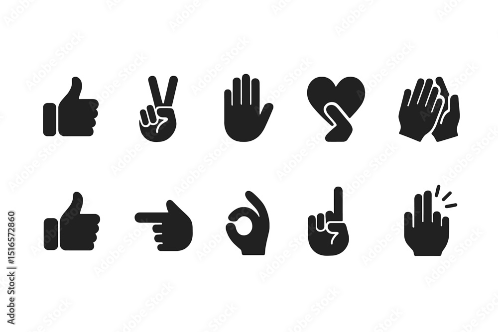 Poster various hand gestures commonly used to express emotions and ideas in everyday communication