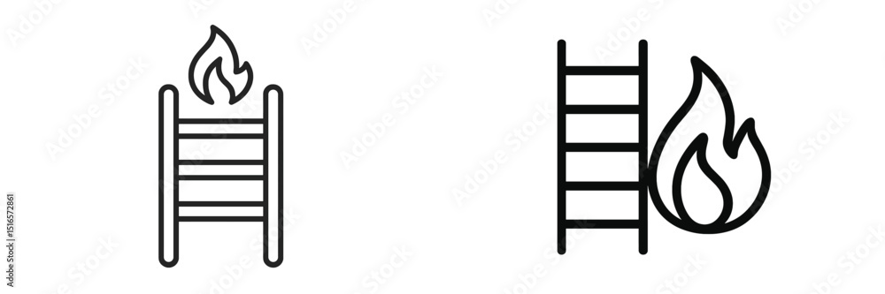 Poster ladder with fire symbol, representing danger and safety measures, in a simple graphic design style