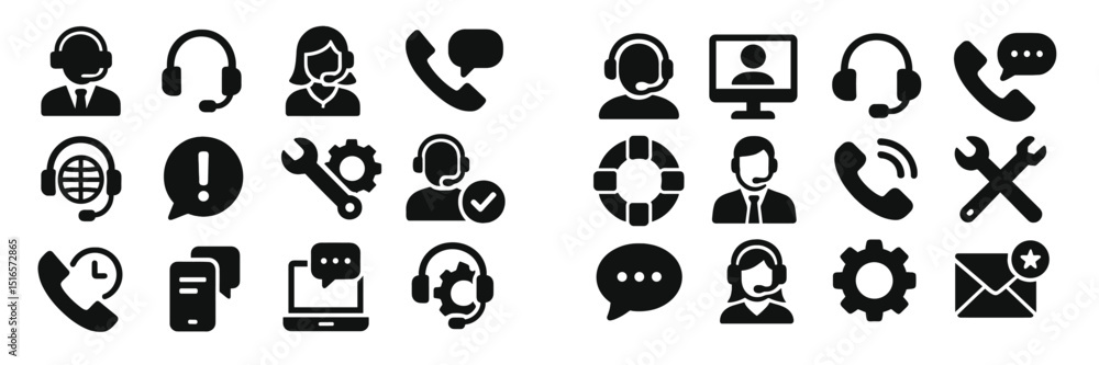 Poster Various icons representing customer support and communication methods used in call centers and help desks