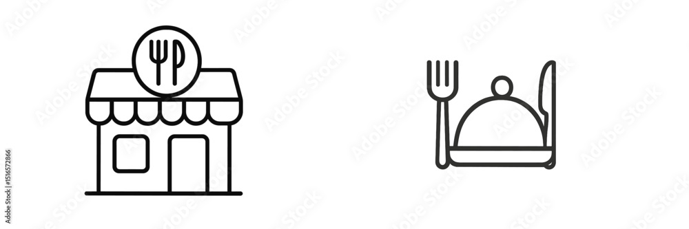 Poster diner and food service icons on a simple white background showcasing dining concepts in line art sty