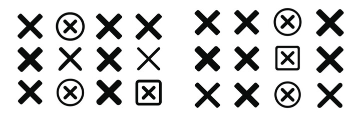 Obraz premium Various symbols and marks depicted in black and white patterns arranged in neat rows showcasing geometric designs for graphic use