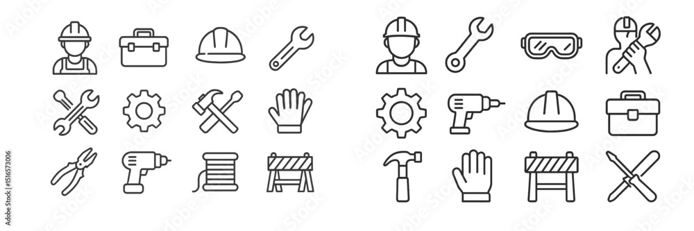 Poster Construction tools and equipment icons depicting various trades and occupations in a simple style suitable for design projects