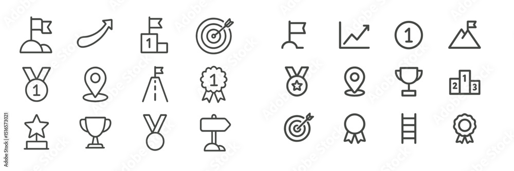 Poster unique collection of simple line icons representing achievement, goals, and success in various forms
