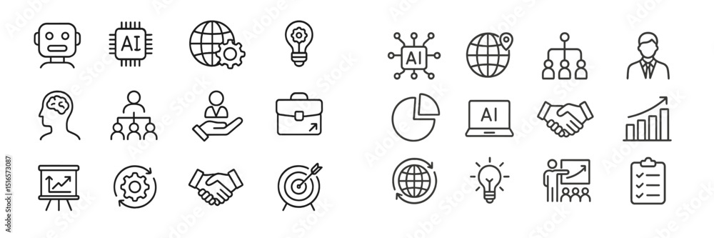 Leinwandbilder Collection of icons representing artificial intelligence and data analytics in a modern workspace setting