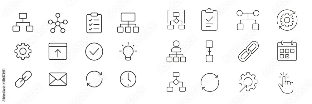 Poster Symbols and icons representing various business processes and productivity tools used in organization and workflow management