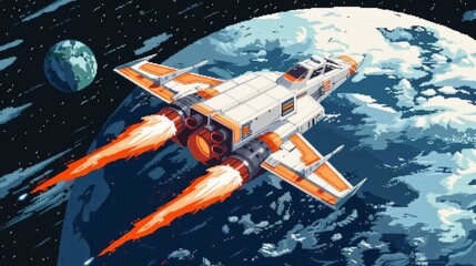 Obraz premium Futuristic spacecraft exploring distant planets.