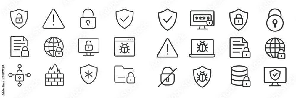 Fototapete collection of cybersecurity icons showcasing various security features and alerts in a simple, moder
