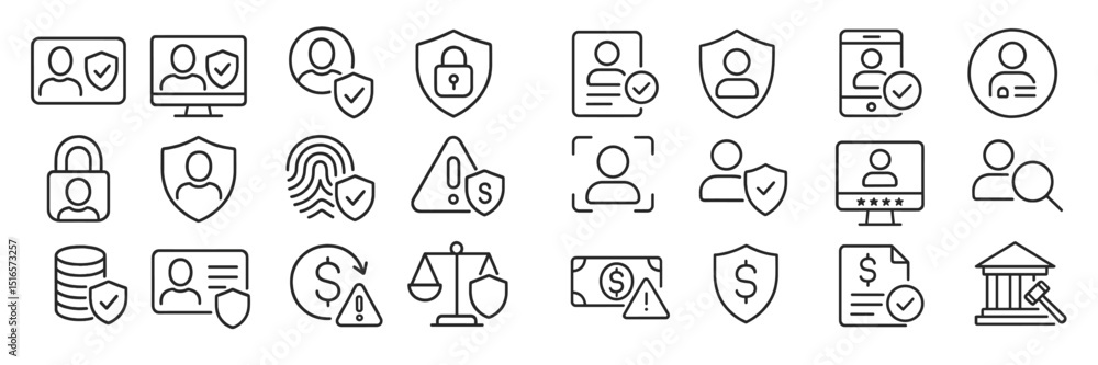 Aufkleber collection of cybersecurity icons representing data protection, user authentication, and privacy mea