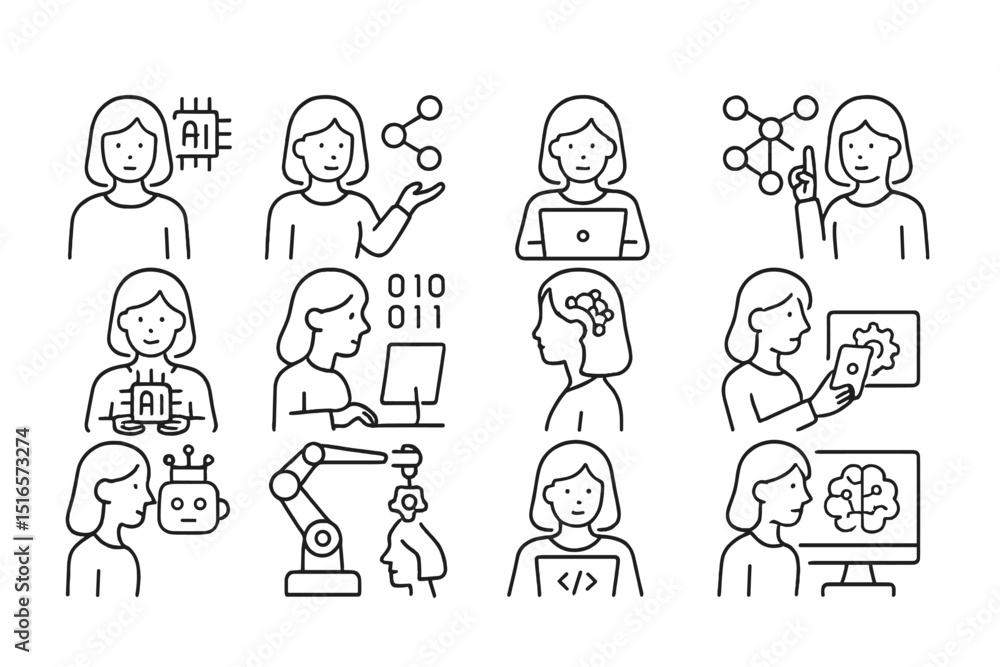 Leinwandbilder Exploring diverse aspects of artificial intelligence through various activities and applications in a modern workspace environment