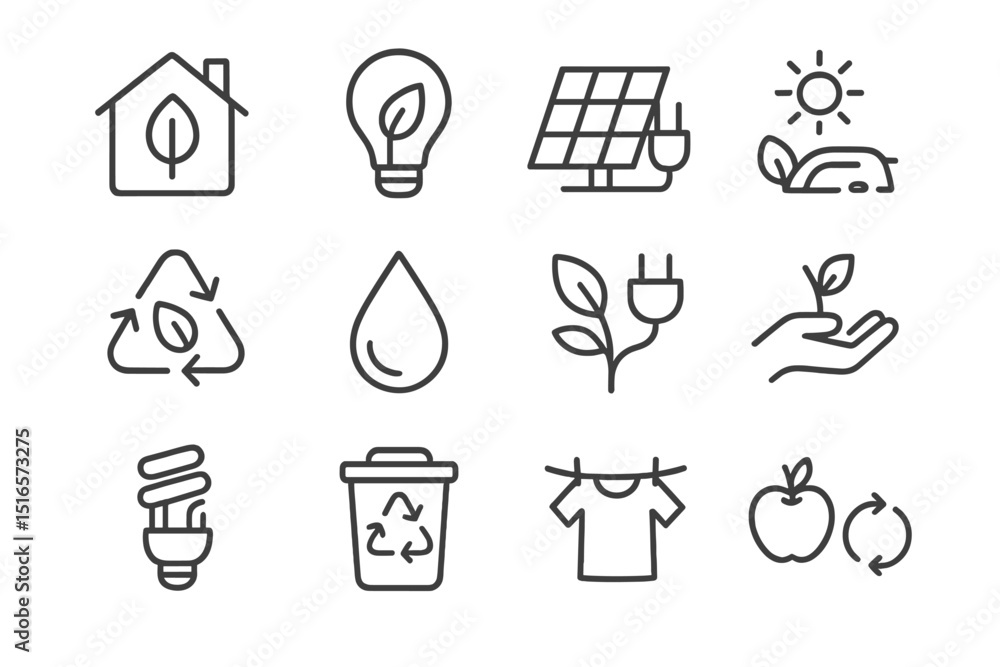 Poster visual representation of sustainable living principles with eco-friendly symbols and practices
